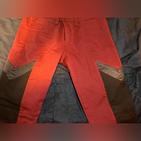 RARE rag & bone x Intermix Limited Edition DARK RED Jeans w/ Faux Leather Panel - Picture 9 of 10